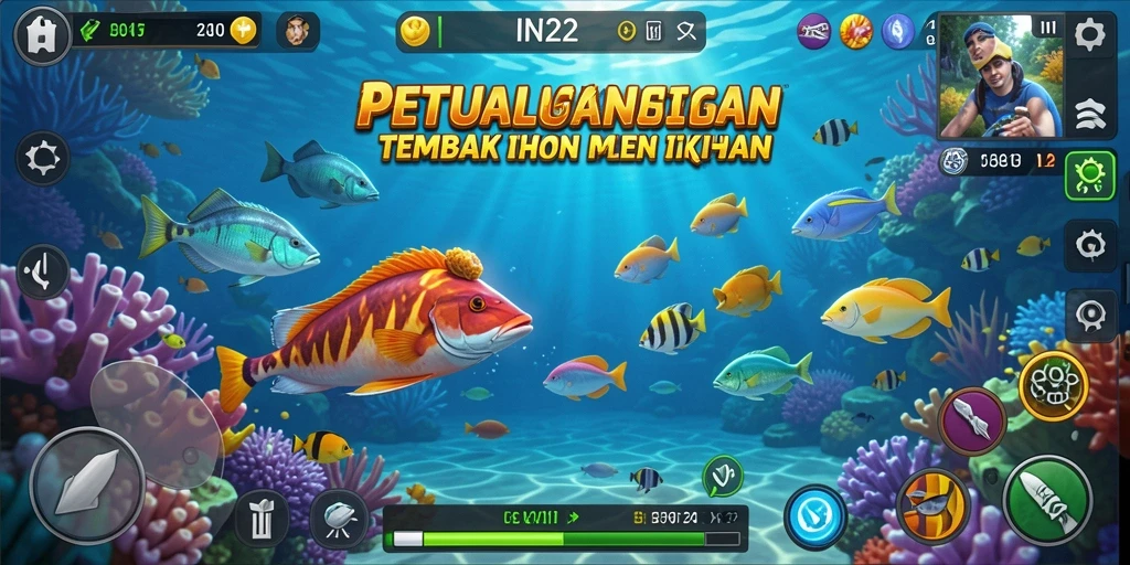 Screenshot gameplay IN22 menampilkan aksi menembak ikan yang seru.
