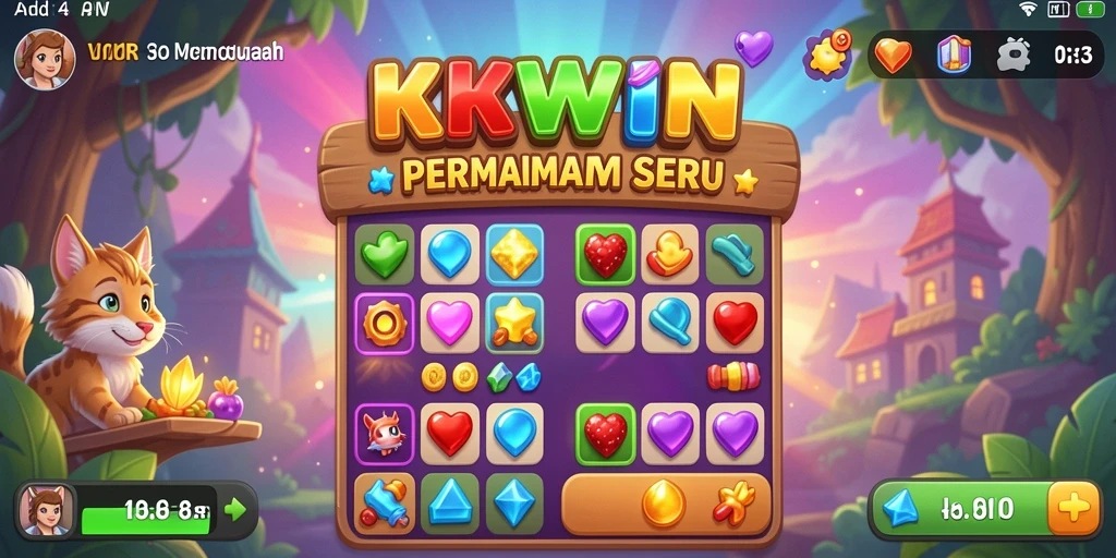 Screenshot gameplay KKWIN yang menampilkan tantangan mencocokkan elemen.