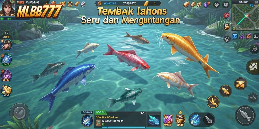 Tampilan gameplay <strong>MLBB777</strong> dengan aksi menembak ikan yang seru.