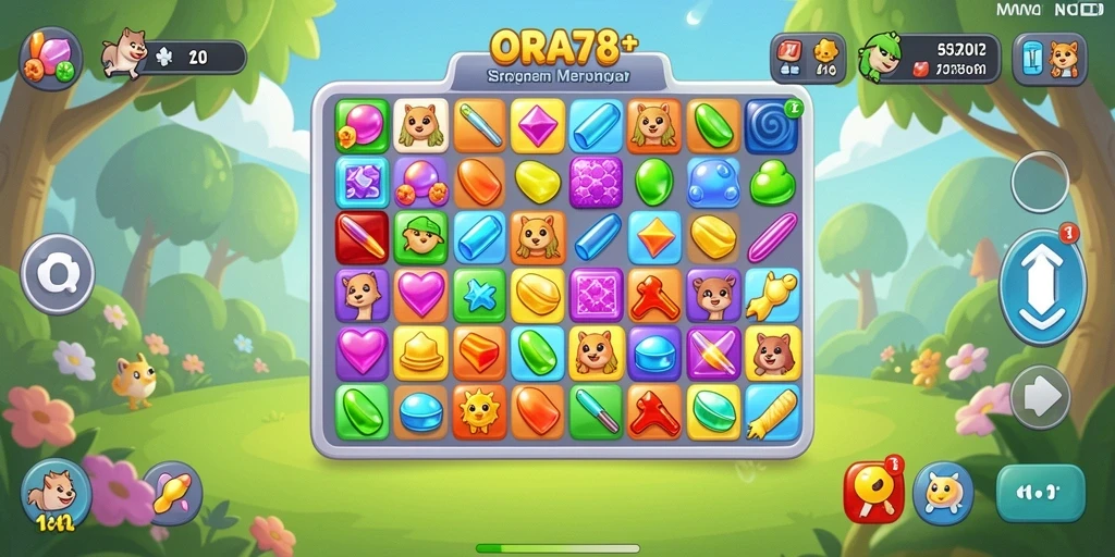 Screenshot gameplay ORA78 yang menunjukkan aksi Match-3 yang seru.