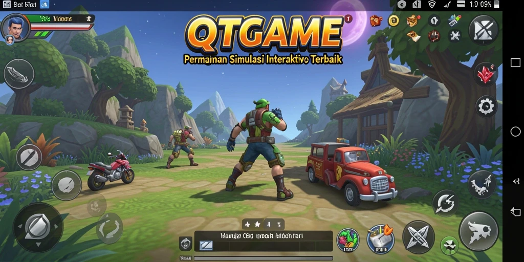 Tampilan gameplay unik QTGAME dengan interaksi simulasi yang menarik.