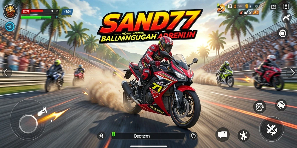 Gameplay SAND77 dengan balapan motor yang seru dan mendebarkan.