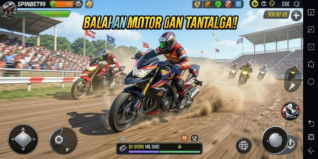 Gameplay seru balapan motor SPINBET99 dengan banyak lintasan menantang.