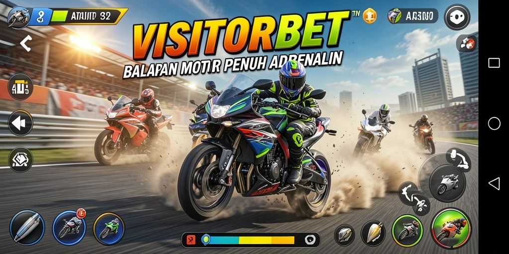 Screenshot gameplay VISITORBET yang menunjukkan balapan motor seru.